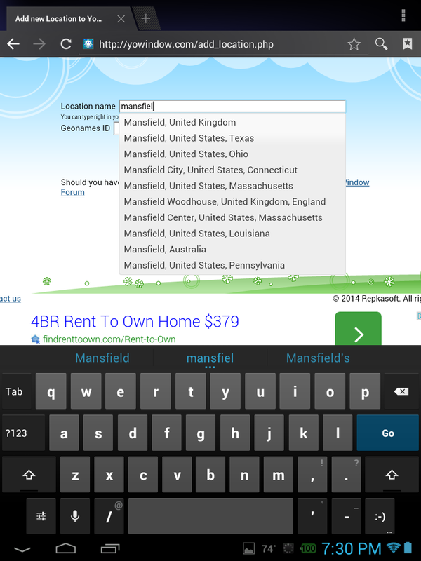 Look at the Mansfield list in Add Locations - the state name is there.