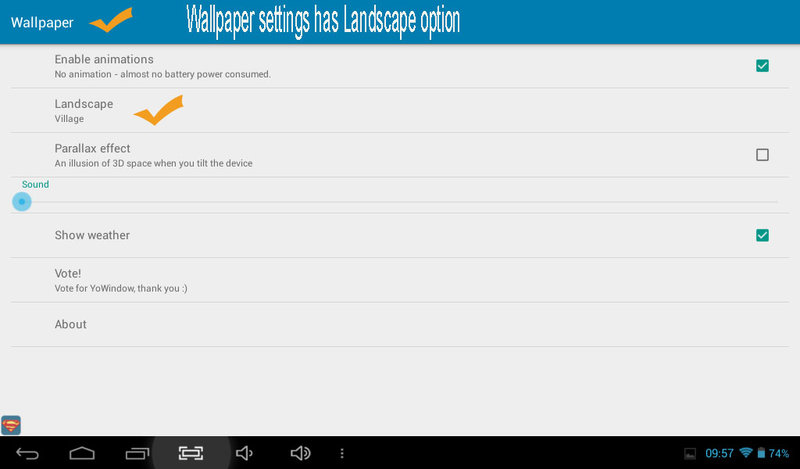 Screenshot of App live wallpaper has option of landscape