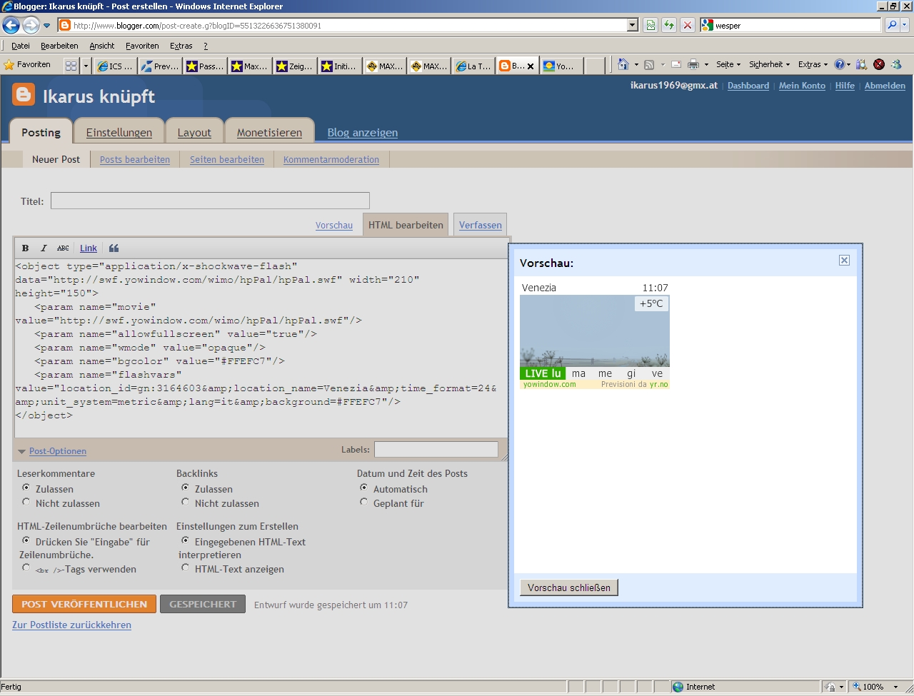 Blogspot post-editor with preview on the right
