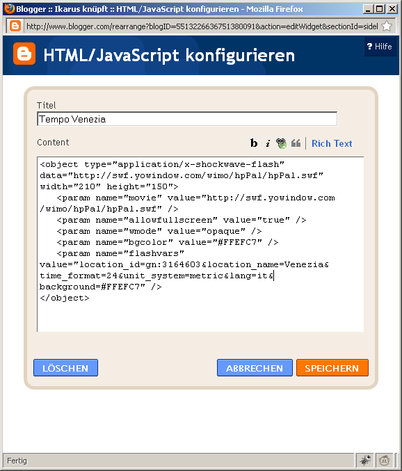 Step #2 - the editor of the widget and what i insert just before saving