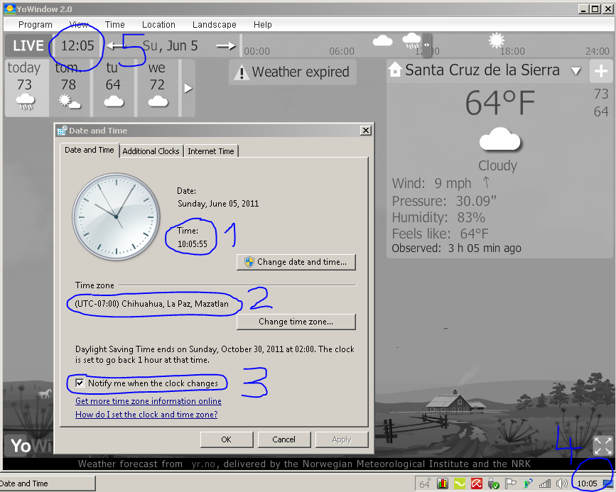 Screenshot of the time settings and YoWindow