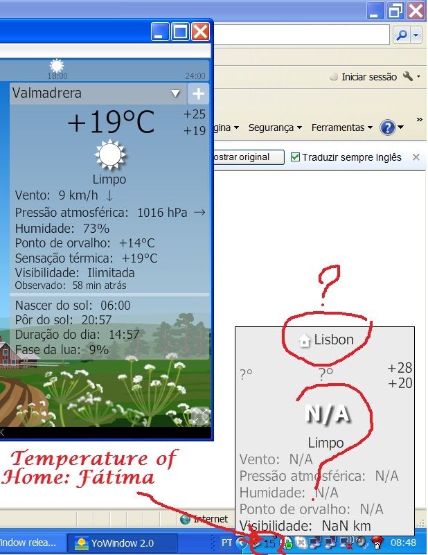 Current Home: Fátima; inspector like if HOME was Lisbon and temperadura in the tray windows, of the current HOME
