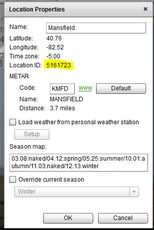 Location ID of Mansfield, Ohio USA