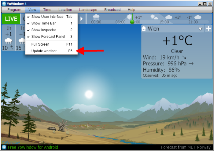Screenshot YoWindow - Menu - refresh weather.png
