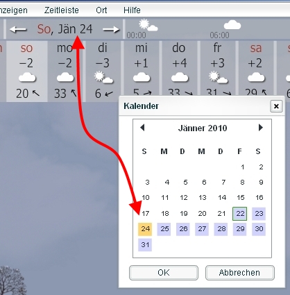 Timeline reflects date chosen from calendar